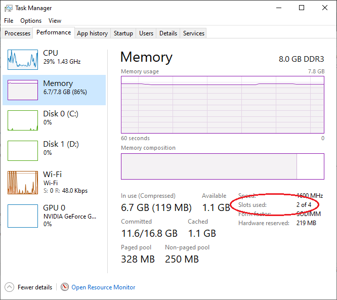 How to find out which memory slots are used